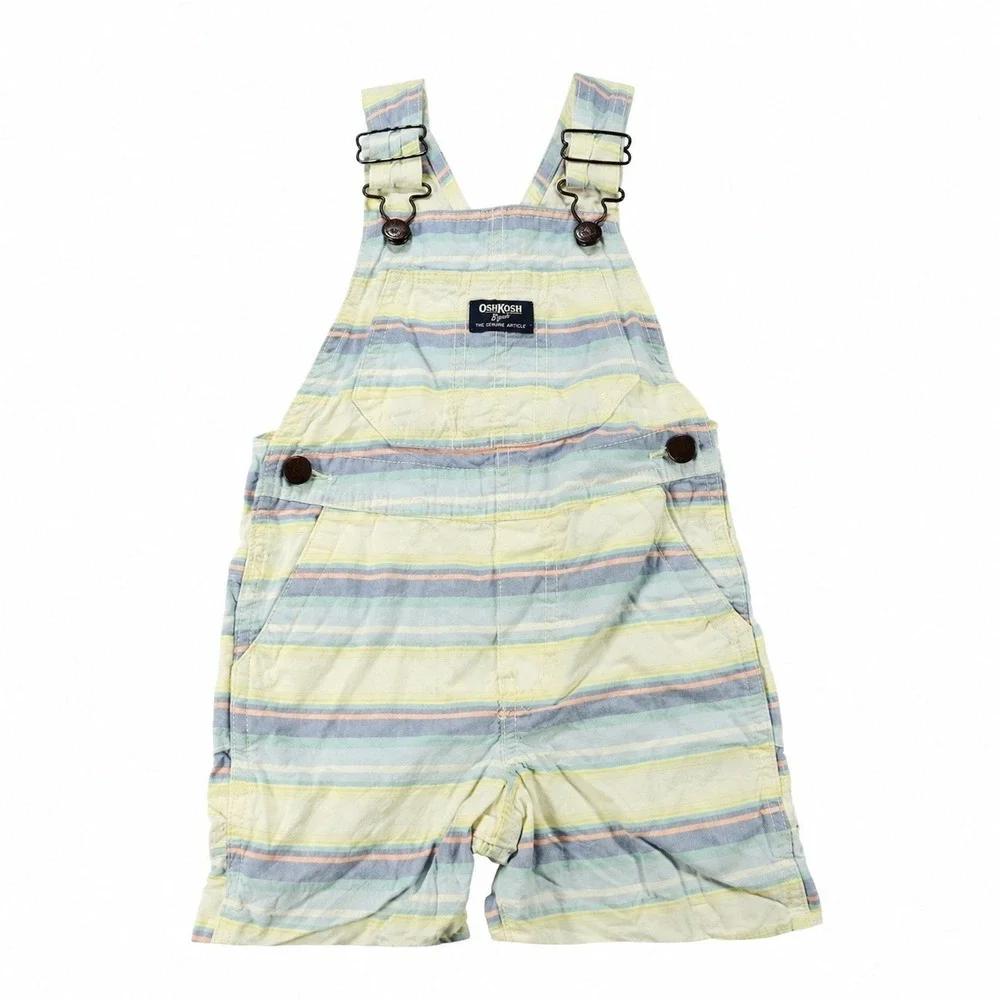Vintage OshKosh Bgosh Toddler 3T Baja Stripe Shortalls Vestbak Overalls Shorts
